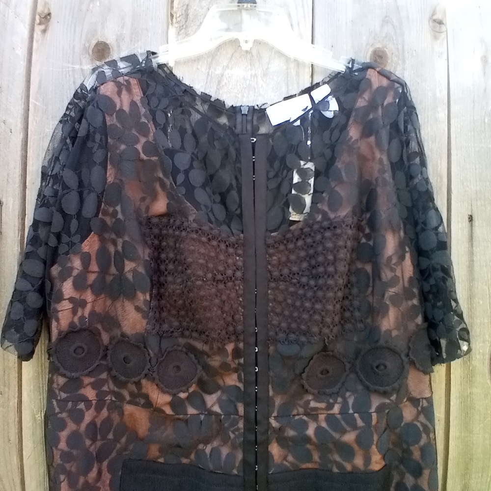 Anthropologie Byron Lars Parissima Dress Womens 20W Black Sheath Lace Bodycon - Picture 4 of 16